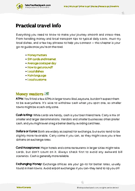 example page 7 from our offline Travel Guide for Western Sahara